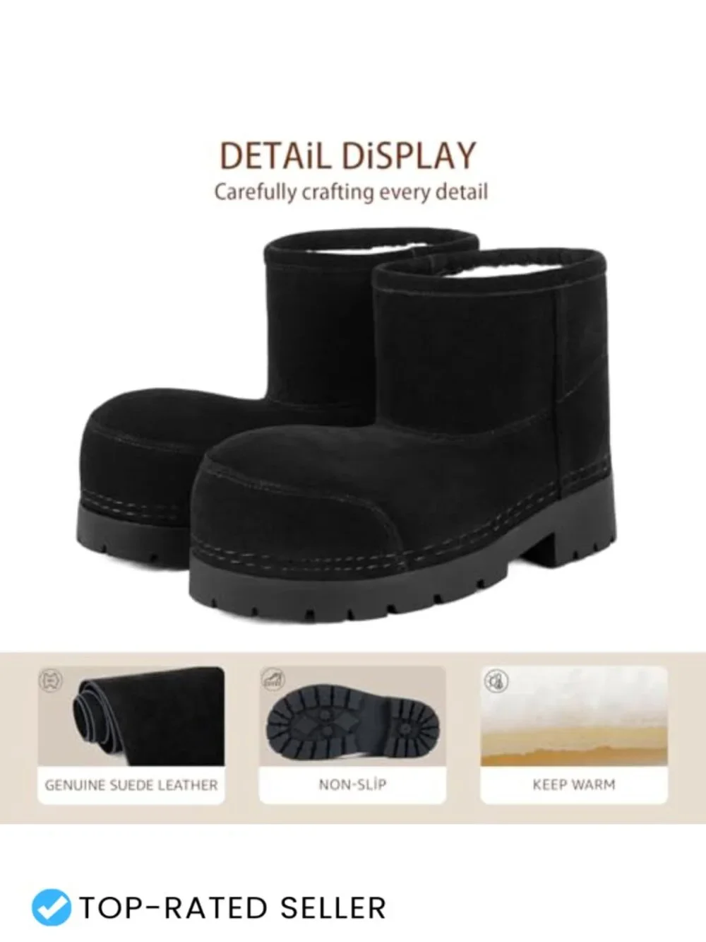 Faux Fur Lined Waterproof Ankle Boots Non Slip Winter Snow Booties